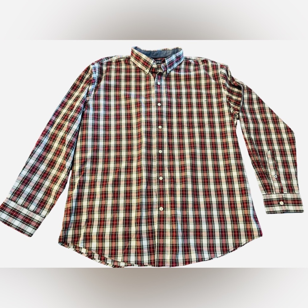 Izod Men’s Size XL Red Plaid Long Sleeve Button Down Shirt